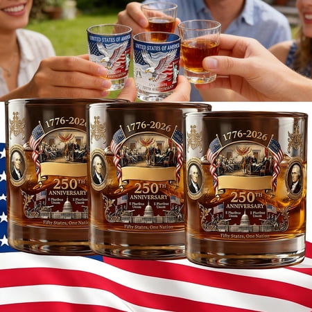 250th Anniversary America We The People Heritage Whiskey Glass & Bottle,1776-2006 Patriotic Historical Text Engraved Glasses for Liquor Bourbon, Wine, 4th of July Gifts for Men Dad Fathers Day