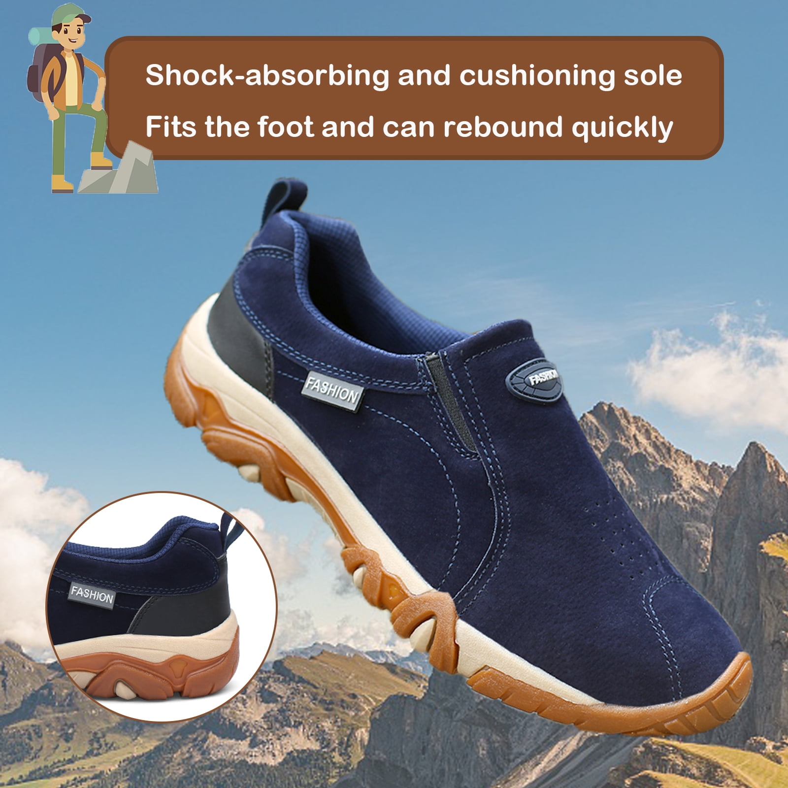 Hiking Shoes for Men Laceless Suede Breathable Slip Resistant Boots Lightweight Sneakers for Outdoor Walking Trekking Trail