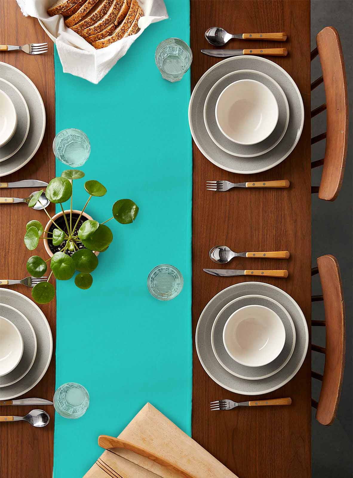 ERUNPONLY Turquoise Table Runner - 90 Inch Long Modern Pure Turquoise Cotton and Linen Blended Dress Scarves Farmhouse Table Runner for Kitchen Dining, Coffee Table, 13" x 90"
