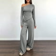 thumbnail image 4 of Fall Two Piece Sets For Women One Shoulder Tops Long Pants Knit Matching Lounge Set Womens Casual 2 Piece Top and Pants Home Wear Set, 4 of 9