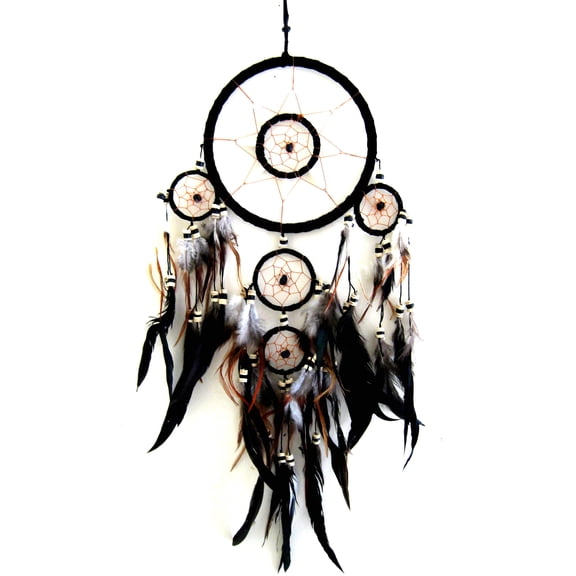 OMA Dream Catcher Traditional Native Style Black Suede Dreamcatcher with Bone Beads & Feathers - 28" Long x 8" Diameter Brand