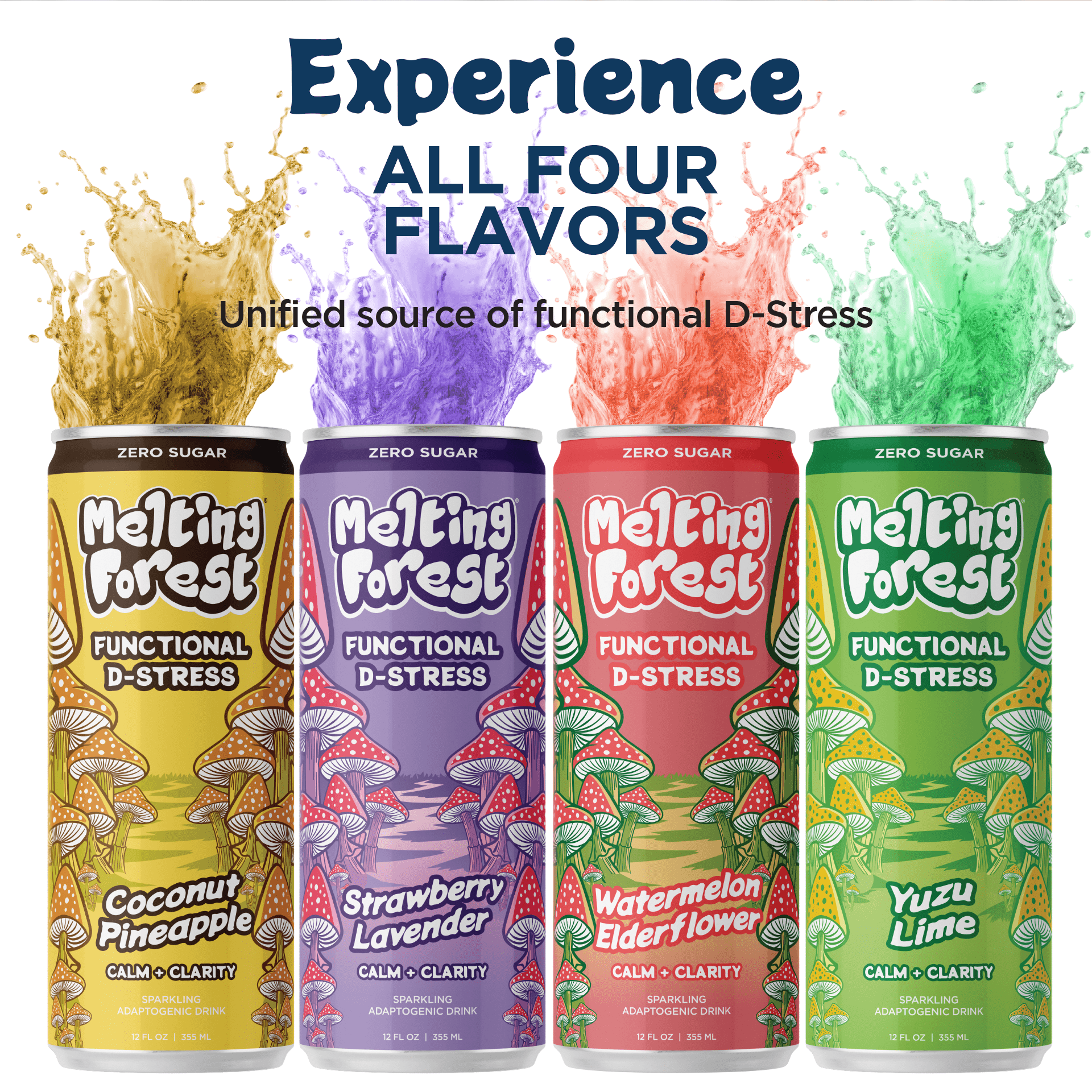 Melting Forest D-Stress Drink Coconut Pineapple Mushroom-Infused Seltzer 5 Calories Zero Sugar 12-Pack 12 fl oz