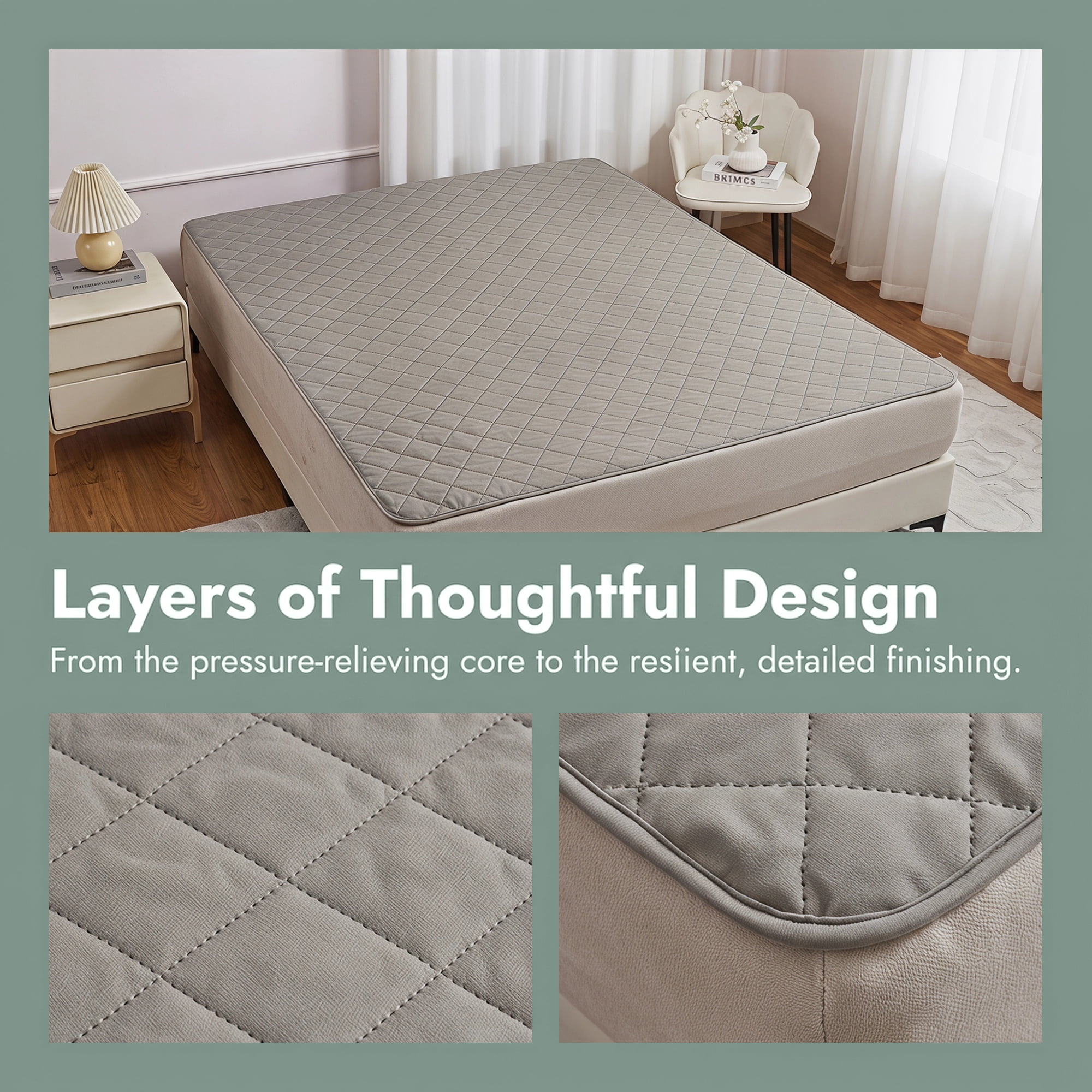 Unique Bargains Microfiber Bed Mattress Protector Textured Bedding Light Gray 60"x80"