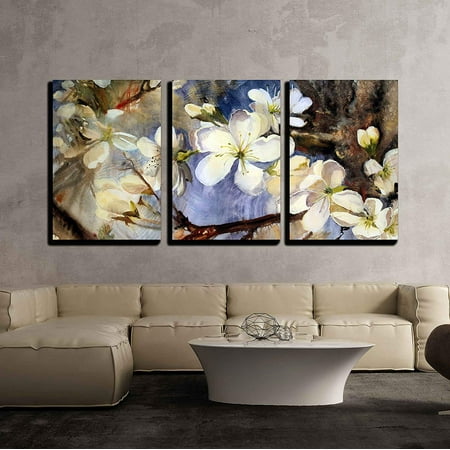 canvas piece painting tree decor modern framed spring flowers ready branches panels hang x36 watercolor stretched x3 wall26 blooming