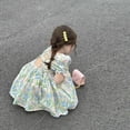 thumbnail image 5 of Nmnitkp Girl Dresses Summer Cute Print Sleeveless Round Necktie Pocket Children's Dress Green,2 Years, 5 of 8
