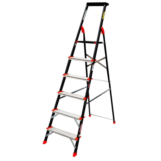Escalera Plegable Aluminio 6 Escalones Cuerpo Acero Peldaños