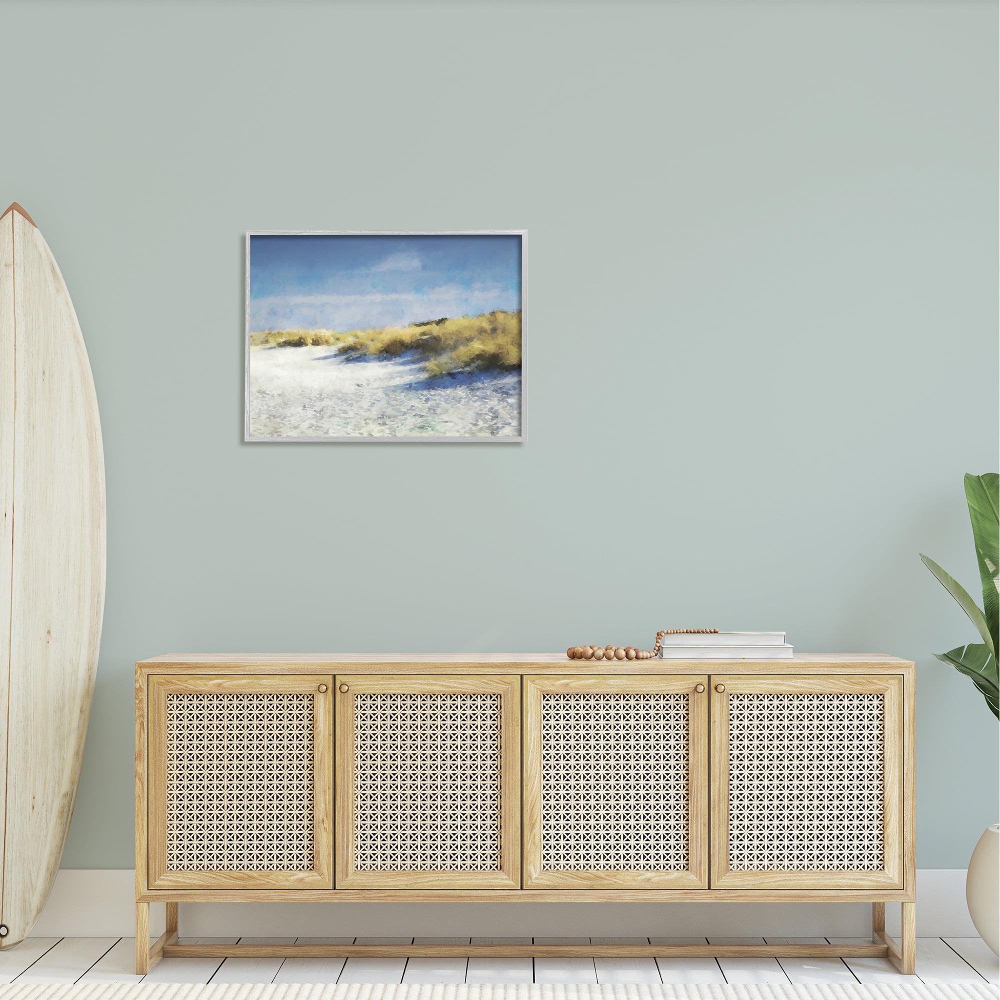 Stupell Beach Reeds Sandy Coast Landscape Painting Gray Framed Art Print Wall Art