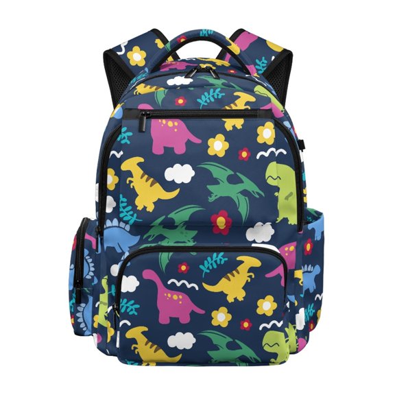 Psesaysky Lightweight Daypack for Elementary Middle School, 600D Polyester Multi-Pocket School Bookbags, Colorful Cartoon Dinosaur Pattern