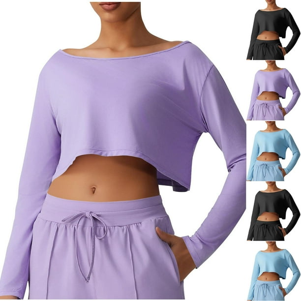 Blusa de manga larga,Blusa holgada de manga larga con cuello redondo para mujer, mezcla de poliéster de color liso, cómoda para uso diario y trabajo, sopatenor