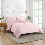 Gap Home Yarn Dyed Washed Chambray Stripe Reversible Organic Cotton Comforter Set, Full/Queen, Blush, 3-Pieces