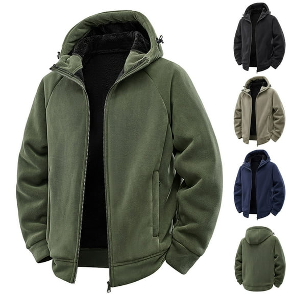 Sookity Men's Hooded Shirt Jacket Winter Warm Coats Big and Tall Warm Coats Full Zip Long Sleeve Qulited Puffer Jacket with Chest Pocket chaqueta negra para hombre Army Green,L