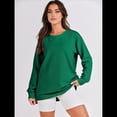 thumbnail image 4 of Sudaderas de Gran Tamaño para Mujer, Cuello Redondo, Larga, Sudaderas con Cremallera Lateral, Ropa de Otoño 2025 Verde Oscuro XL, 4 of 9