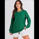 thumbnail image 4 of Sudaderas de Gran Tamaño para Mujer, Cuello Redondo, Larga, Sudaderas con Cremallera Lateral, Ropa de Otoño 2025 Verde Oscuro L, 4 of 9