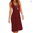 thumbnail image 1 of Jumpingount Vestido midi de color sólido sin mangas con cuello en U plisado para mujer Vestidos vino rojo L, 1 of 4