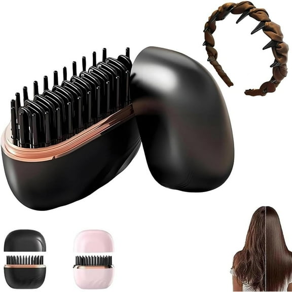 Mini Hair Straightener, Rechargeable Cordless Hair Straightener Brush Comb, Fast Heating Portable Hot Comb with 3 Temperature Settings, Anti-Scald Design for Home & Travel