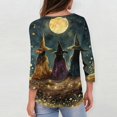 thumbnail image 6 of JoveMarine Halloween Shirts for Women, 3/4 Sleeve Crew Neck with Moon Bat Print, Loose Fit Fall Graphic Tee,Brown M, 6 of 7