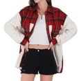 thumbnail image 2 of Women'S Flannel Button Down Fleece Jacket Fall Fuzzy Lapel Long Sleeves Plaid Blouse Jacket Winter Light Coats Big Red S, 2 of 8