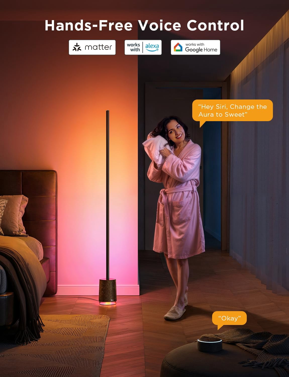 Govee Floor Lamp Pro  Rgbicww Led With And White Noise 2100 Lumens Standing Works Matter 16 Million Colors Music Sync For Bedroom Living Room