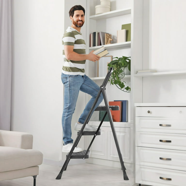 edx 3 Step Ladder, Portable Folding Step Stool Heavy Duty, Anti-Slip, Lightweight 800Lbs Capacity