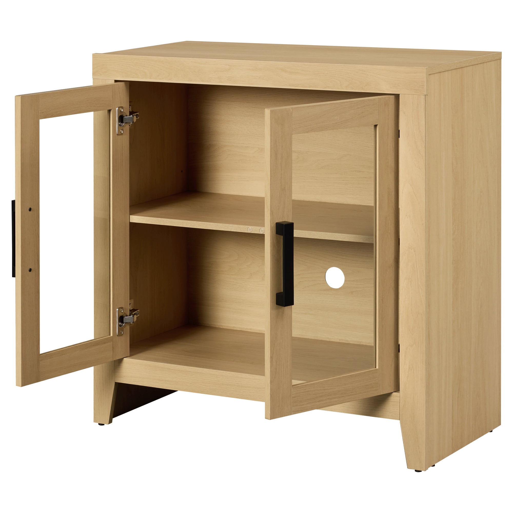 WAMPAT Modern Farmhouse TV Stand up to 40"TV, Entertainment Center with Tempered Glass Doors & Adjustable Shelves, Oak