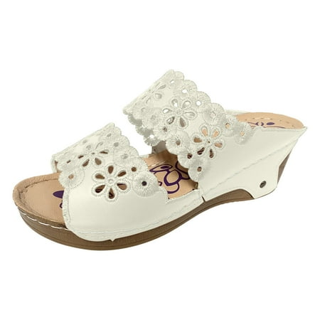 

GHSOHS Womens Sandals Slippers Women s Flip-Flops Sandals Vintage Walking Shoes Water Sandals for Women Shoes Thick Soled Wedge Sandals Casual Hollow Embroidery Bohemian Roman Sandals White Sanda 7