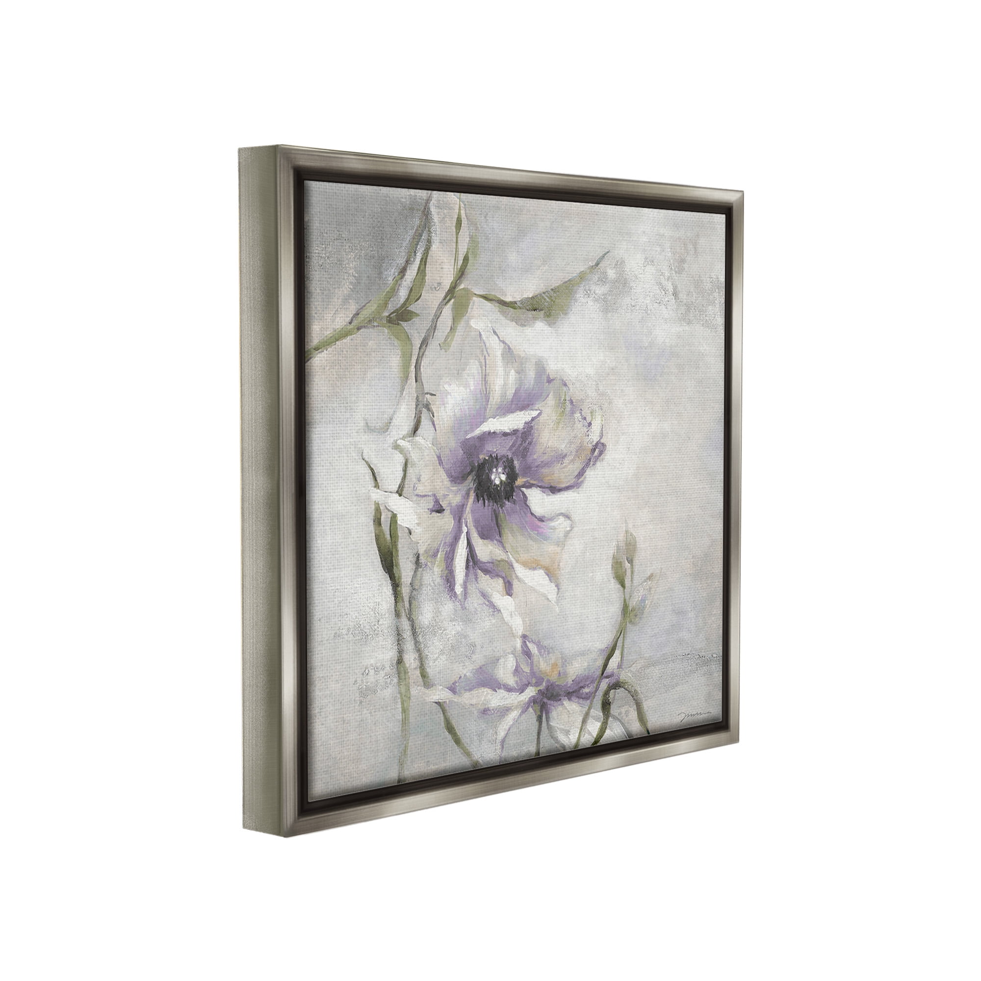 Stupell Industries Grey & Purple Flower Botanical & Floral Painting Gray Floater Framed Canvas Art Print Wall Art, 25 x 25