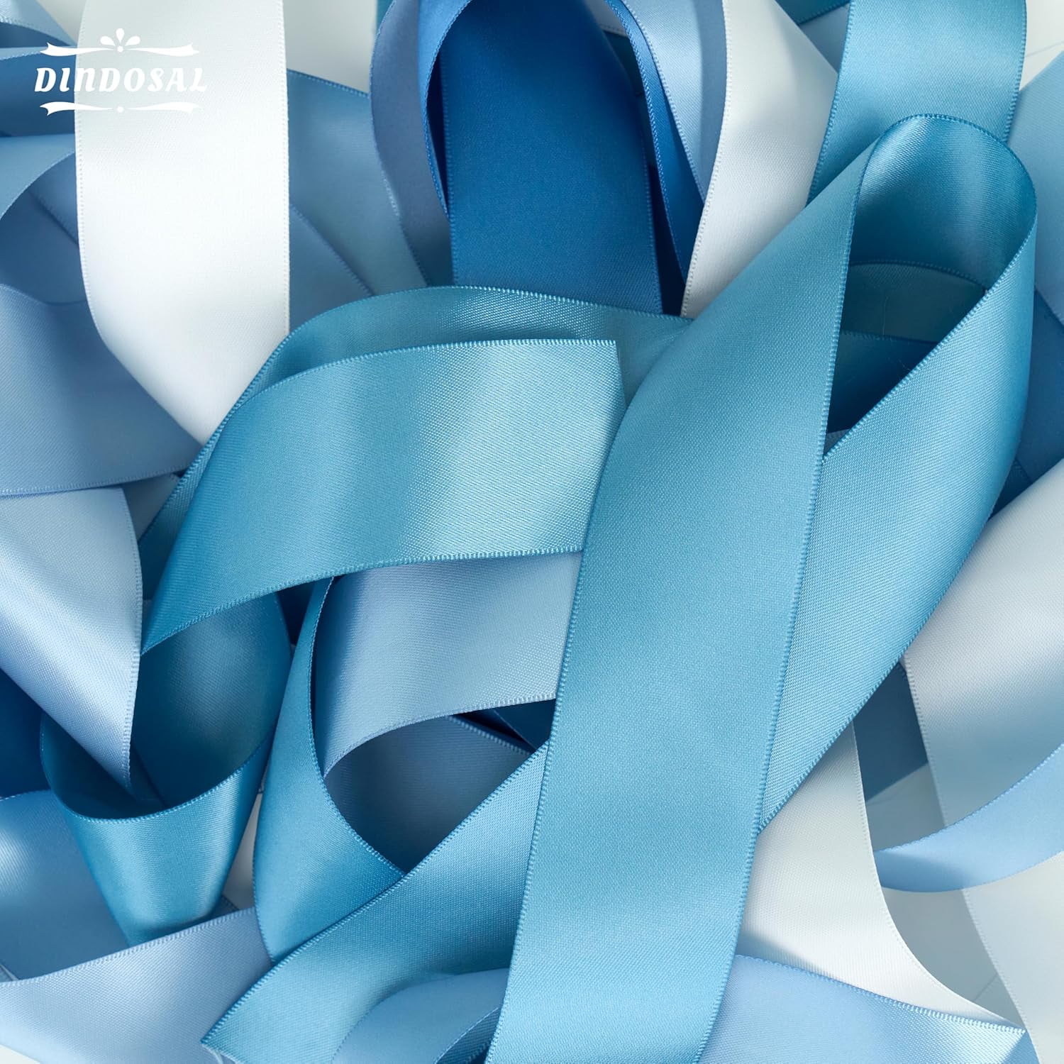 Dusty Blue Satin Ribbon Set, 1 1/2 Inch x 25 Yards, 5 Rolls French Blue Antique Blue Ribbon for Wedding, Flower Bouquet, Gift Wrapping, Hair Bows, Crafts and Party Decorations