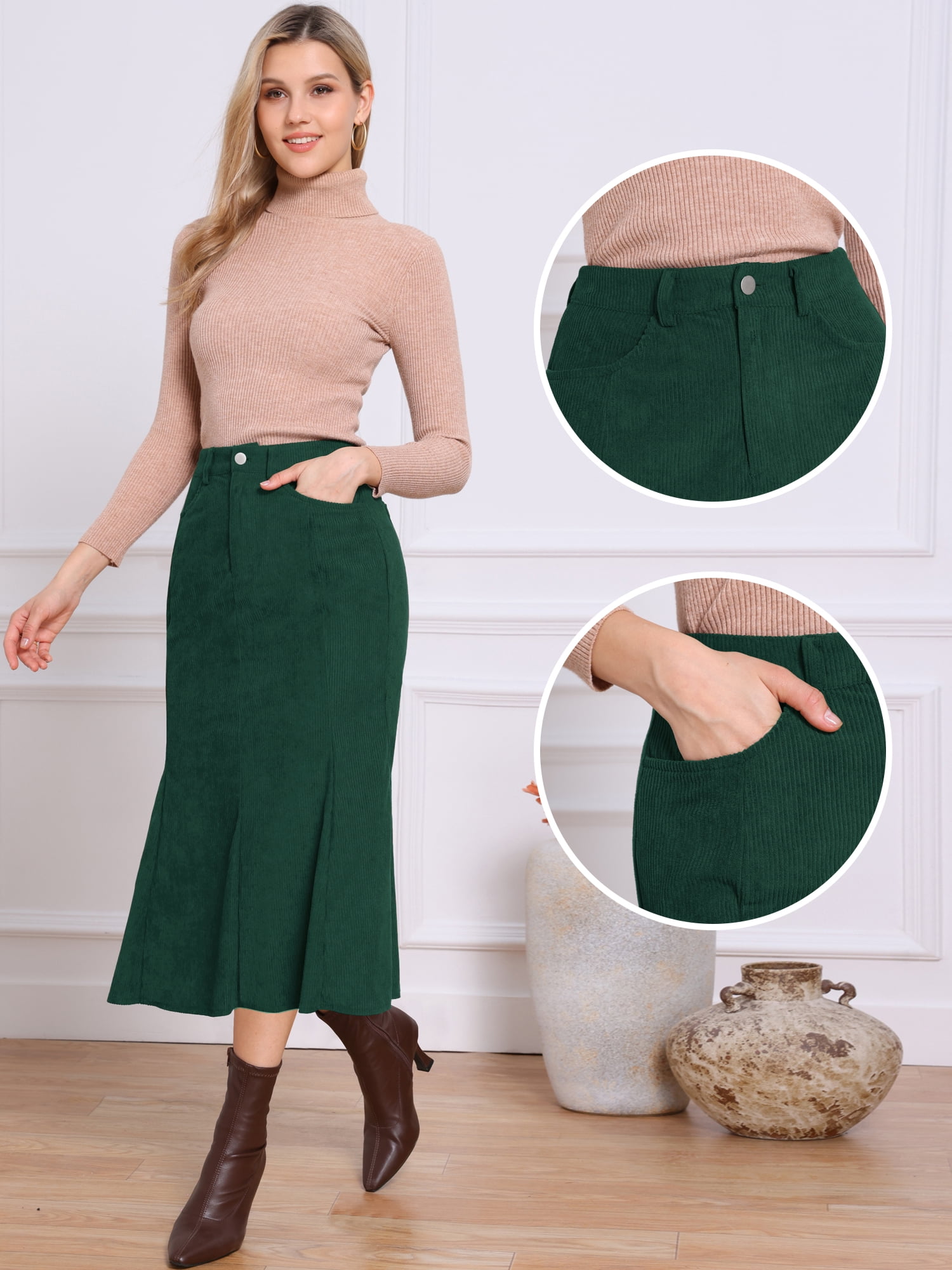 DARING DIVA Women's High Waisted Bodycon Mermaid Skirts S Dark Green
