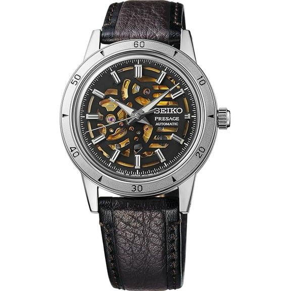 Seiko SSA461 Presage - Stainless Steel, Leather Strap, Precision Timekeeping, Gold and Black Watch