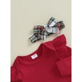 thumbnail image 6 of Suealasg 3Pcs Baby Girl Fall Clothes Flying Sleeve Romper +Plaid Print Suspender Skirt + Headband Set 3 6 12 18 24 Months Infant Girl Autumn Outfits, 6 of 7