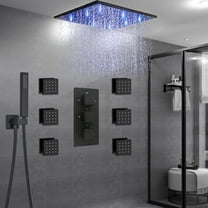 Luxury Matte Black 16'' Rainfall LED Shower Head Combo Faucet Set Massage System