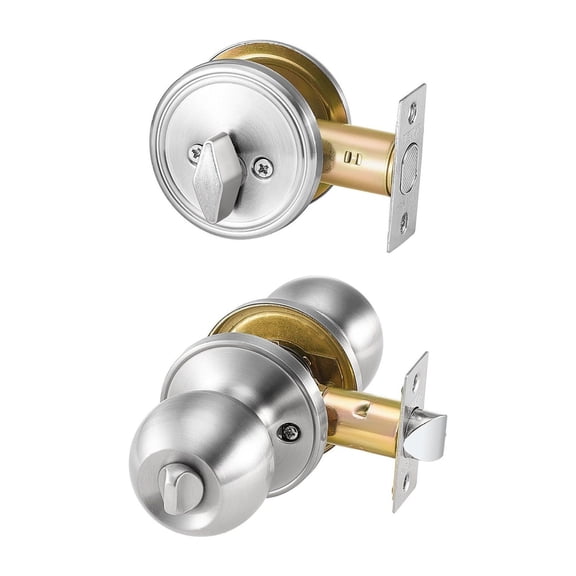 Door Knob and Deadbolt Set Satin Nickel, Single Cylinder Deadbolt Lockset for Interior/Exterior Doors, 1-3/8" to 1-3/4" Door Thickness, Easy Install