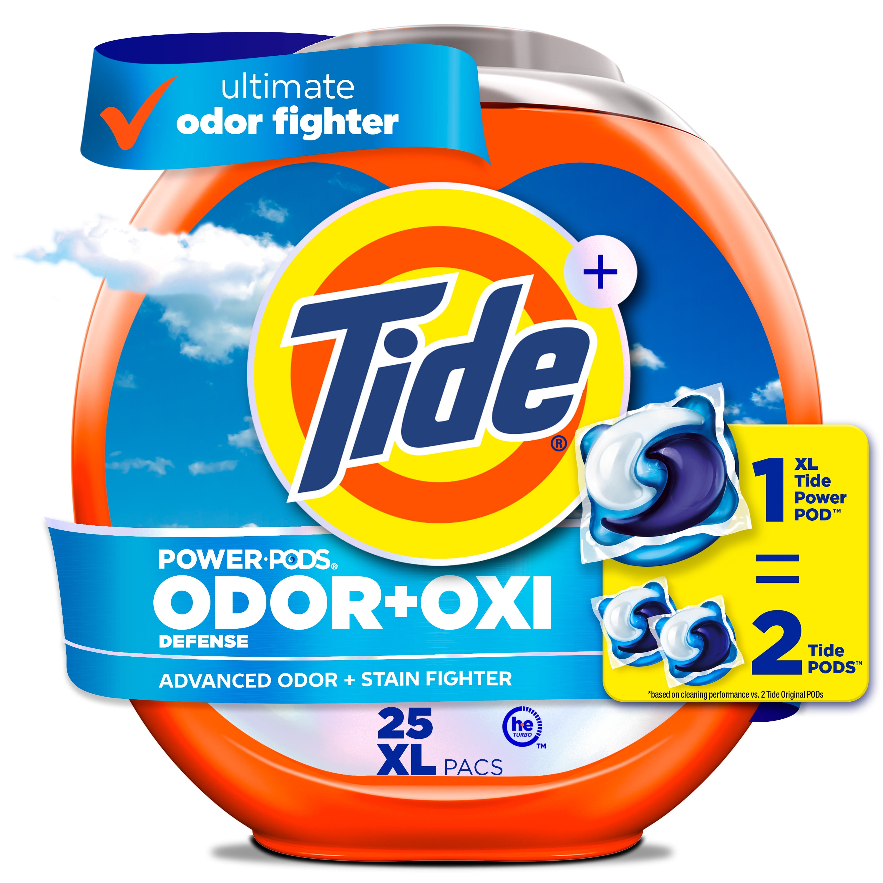 (4 pack) Tide Power PODS Laundry Detergent Soap Pacs with Odor Defense + Oxi, Original Scent, 25 Count