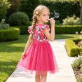 thumbnail image 3 of AmzBarley Girls Rainbow Unicorn Flutter Sleeve Tulle Dress, Cute Cartoon Print Round Neck Casual Princess Tutu Dress for Girls 5-6 Years, 3 of 7