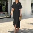 thumbnail image 3 of Blue Womens Wrap Shirt Dress With Turn-Down Collar, High-Waisted Belted Design And Asymmetrical Hem, 3 of 8