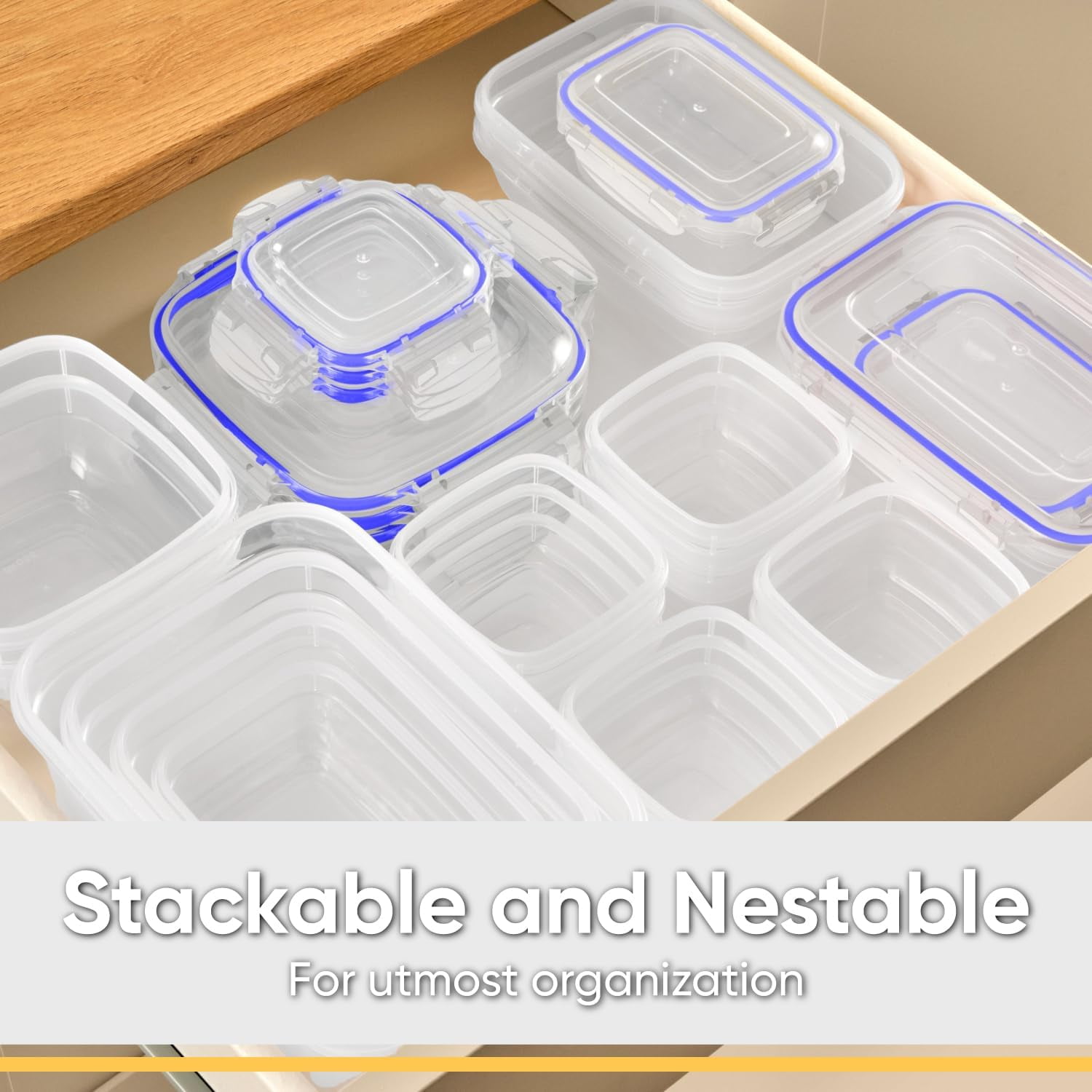 Superio Plastic Food Storage Container Set, BPA Free, Sealed Containers with Airtight Lids for Pnatry, Cupboard, and Fridge- Microwave and Dishwasher Safe (10) (5 Pack)