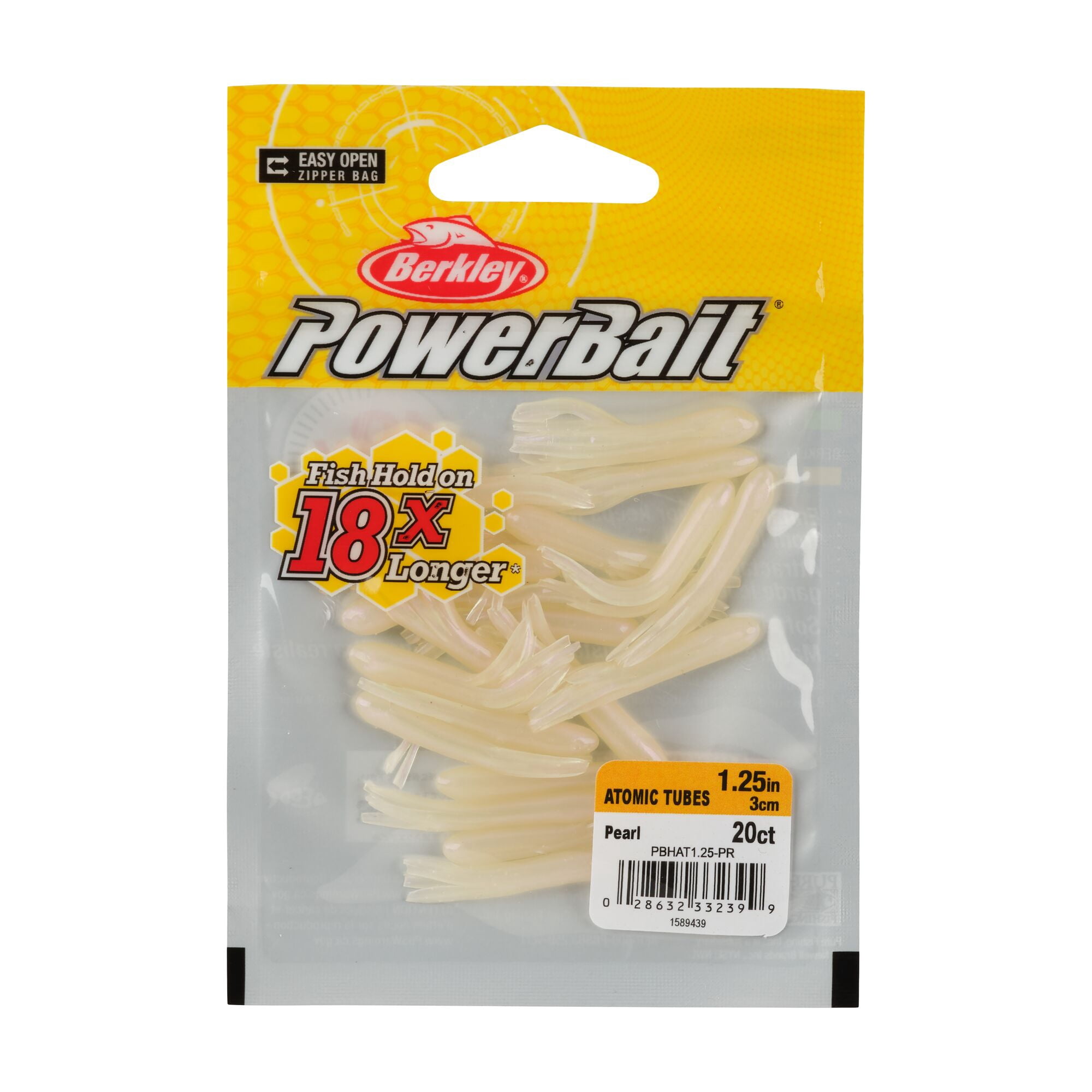 Berkley PowerBait® Atomic Tubes, 1.25 in, Tubes, Pearl (20 Count)