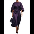 thumbnail image 1 of Vestido Elegante de Cóctel para Mujer, con Mangas Murciélago, Liso, Informal, Holgado, Fruncido, con Abertura, Midi y Cinturón. Púrpura M, 1 of 3
