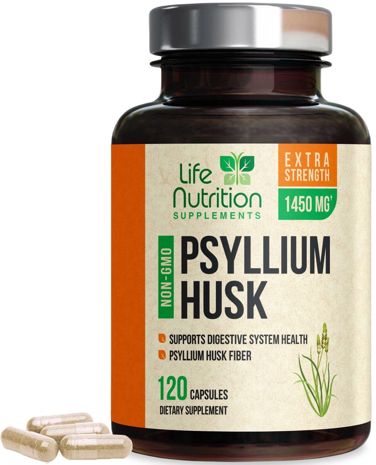Life Nutrition Psyllium Husk Capsules Max Potency Dietary Fiber, 1450