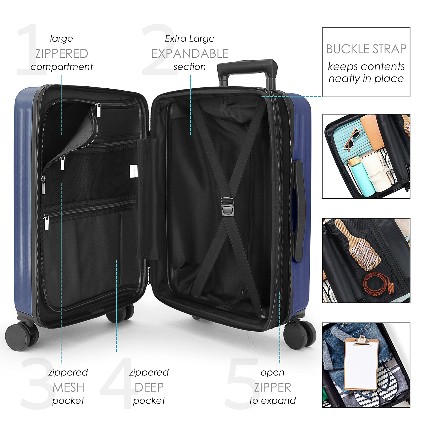 StorageBud 20 inch Hardside Carry-On Expandable Luggage, Front Pocket ...