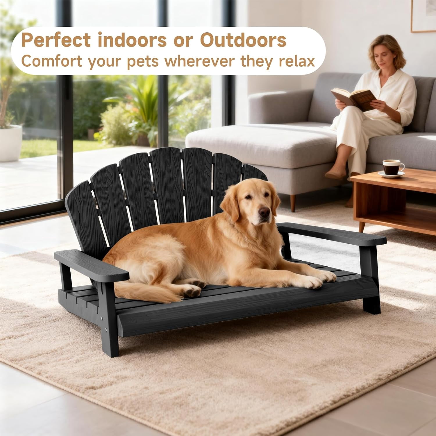 LEHOME Dog Bed - Waterproof & Washable Pet Bed, Durable Resin Comfort Design, Easy to Assemble Indestructible Bed(Black,40.24 * 30.08 * 20.04)