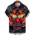 thumbnail image 2 of Camisas hawaianas casuales para hombre, blusa con botones de gran tamaño con estampado 3D de samurái japonés y terror vintage de manga corta para exteriores y calle, 2 of 5