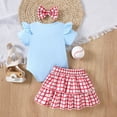 thumbnail image 4 of Gunia Toddler Girl Outfits Set Short Sleeve Baseball Prints Romper Bodysuits Plaid Skirts Headbands Cute 6-12 Months, 4 of 6