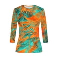 thumbnail image 7 of Womens Slim Fit T-shirts 3/4 Sleeve Crewneck Plus Size Y2k Crop Tops Graphic Base Tee Shirt S-3X Casual Spring (M, Green|Tie-dye), 7 of 7