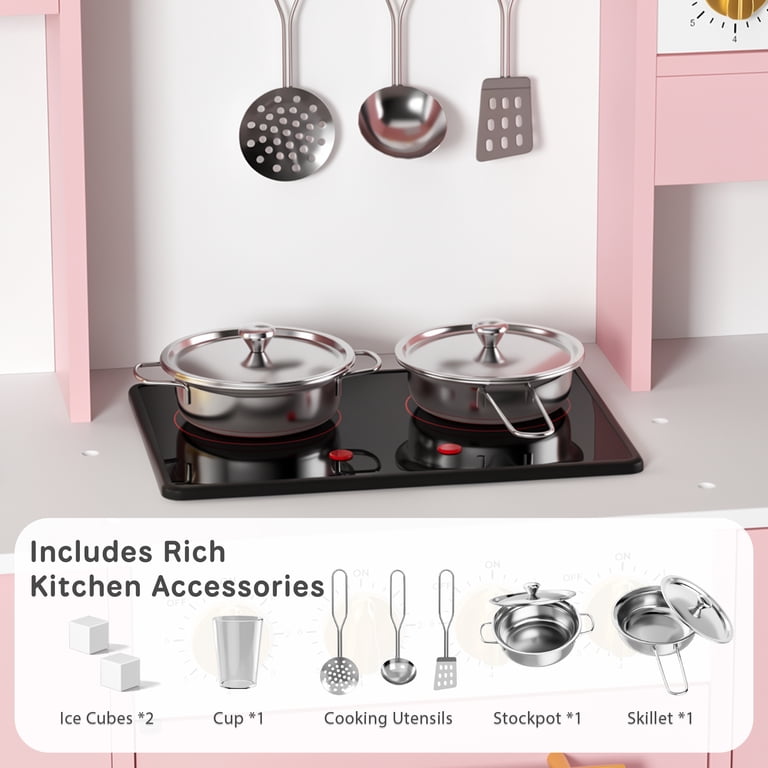AILEEKISS Wood Kids Play Kitchen, Pink photo 7