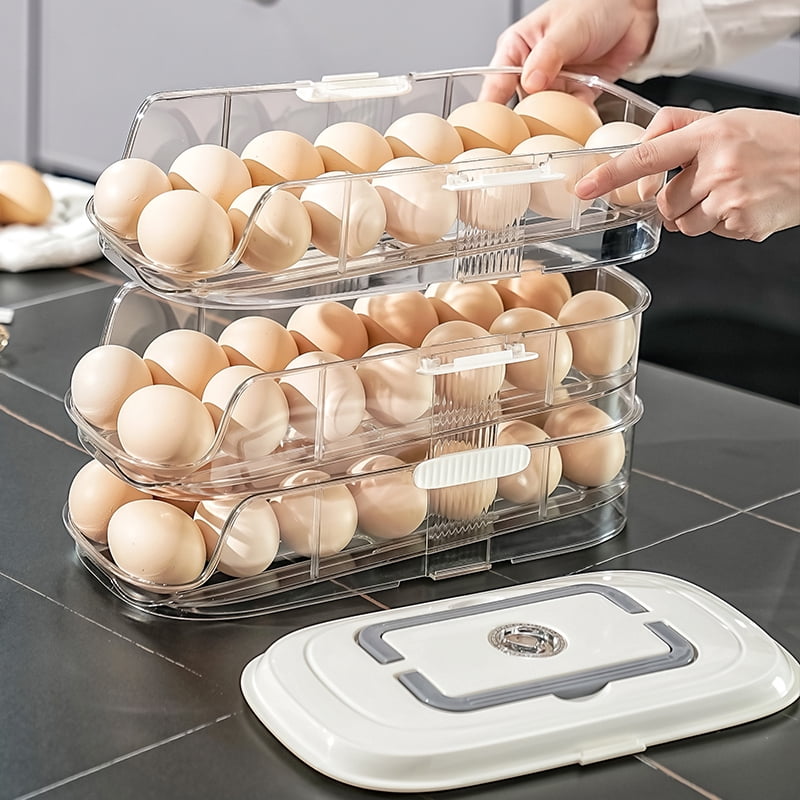 Automatic Rolling Egg Storage Box Multi Layer Refrigerator Organizer Side Door Egg Holder Tray