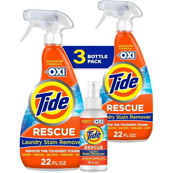 Tide Laundry Stain Remover with Oxi, Rescue Clothes, Upholstery, Carpet, and more from Tough Stains, 22 Fl Oz (Pack of 2) & 3 Fl Oz
