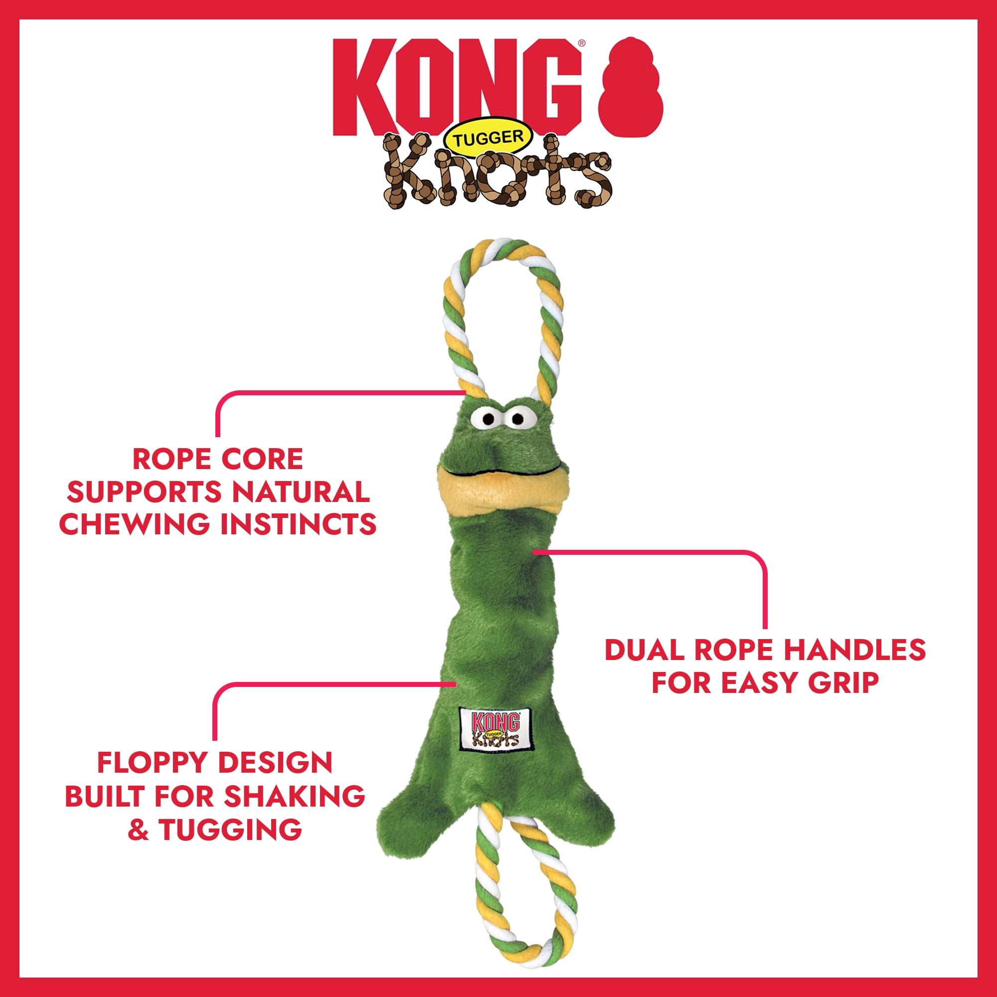 KONG® Tugger Knots Interactive Tug and Shake Dog Toy, Frog, Medium/Large