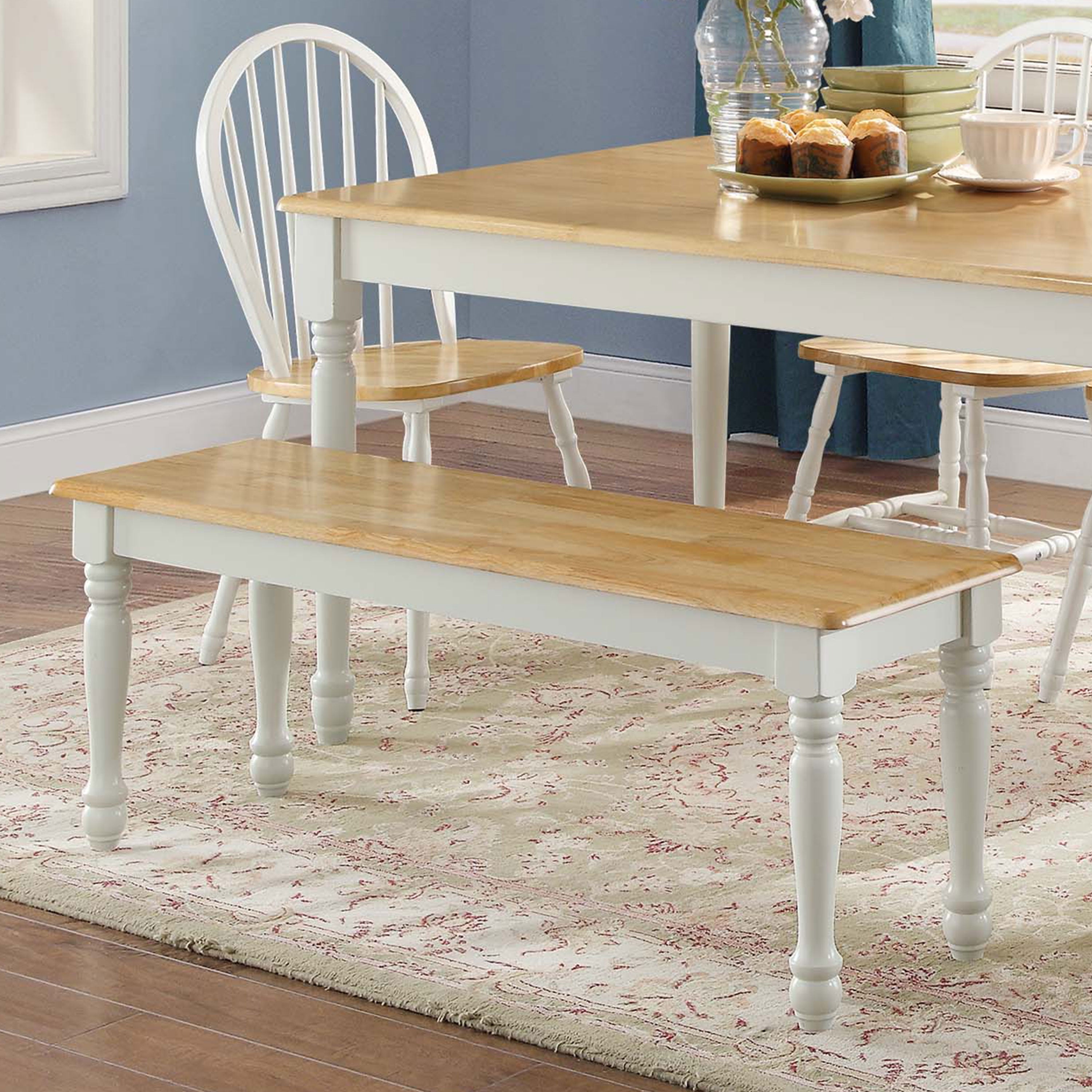 Better Homes Gardens Autumn Lane Farmhouse Solid Wood Dining Bench White And Natural Finish Walmart Com Walmart Com