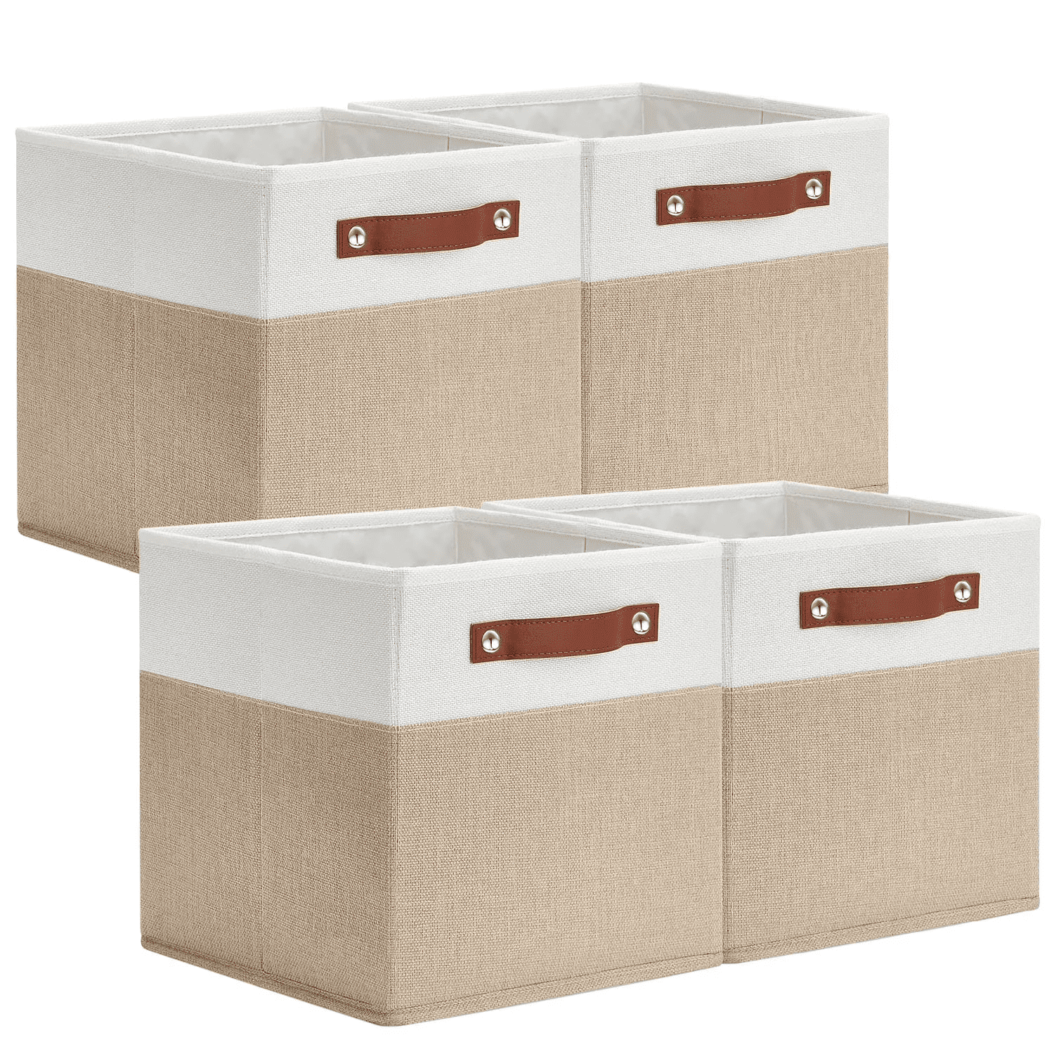 ENLOY Fabric Cube Storage Organizer Bins, 13x13 inch - 4 Pack Foldable Storage Cube Bins for Shelves, Large Capacity Storage Boxes with Leather Handle